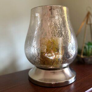 NWT Silver Glass Vintage-like Hurricane Pillar Candle Holder Vase